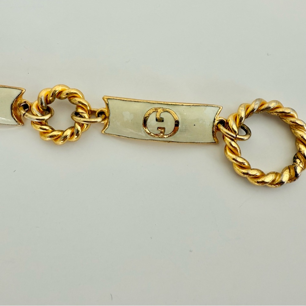 Vintage 1970s Gucci White Enamel Gold Chain Belt Necklace Italy 36” - Picture 4 of 6